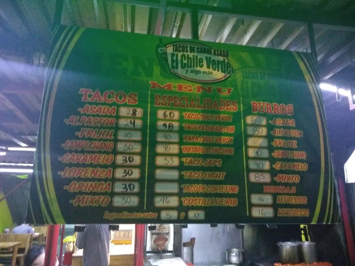 Carta del restaurante Tacos De Carne Asada El Chile Verde, Hermosillo
