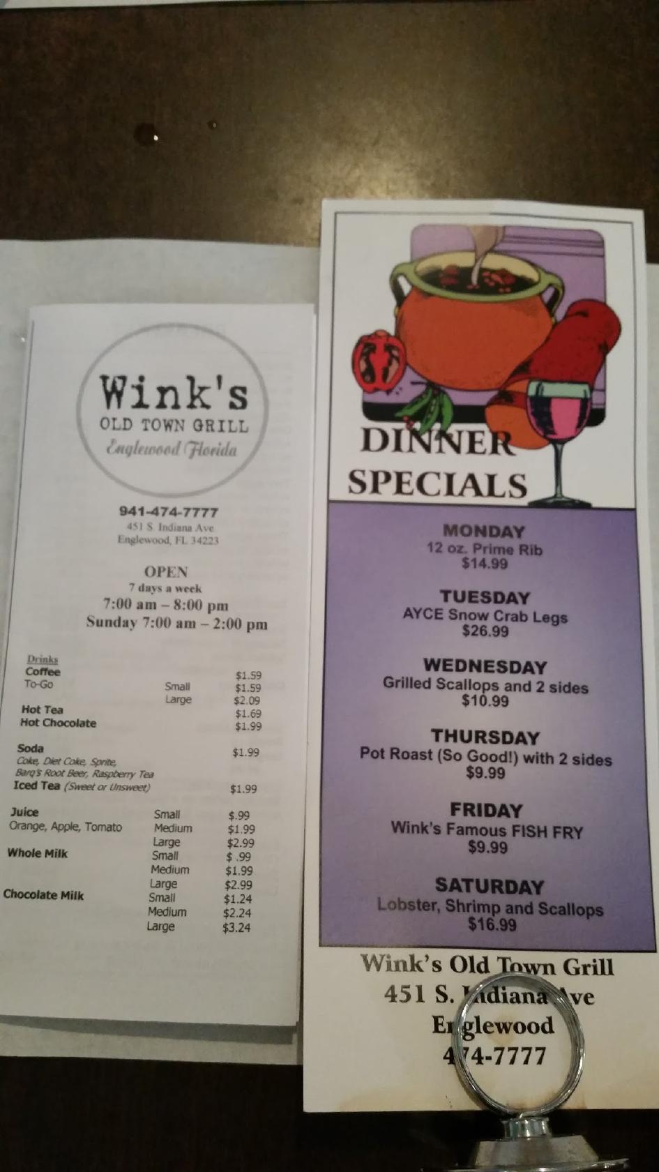 winks menu