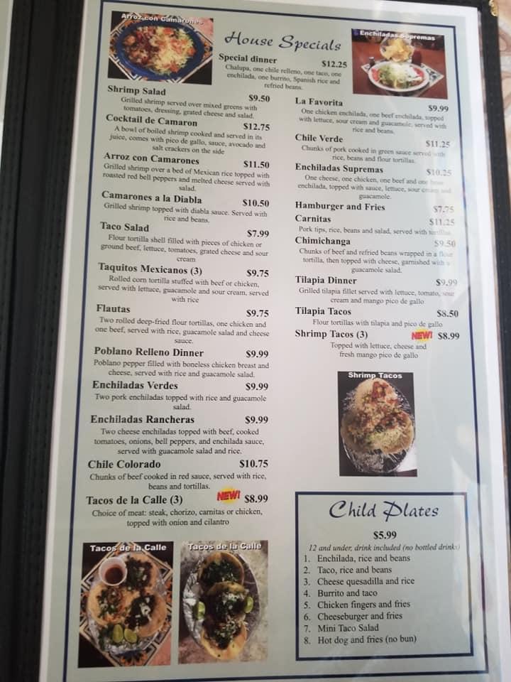 Menu at Jalisco Restaurant, Fairbury