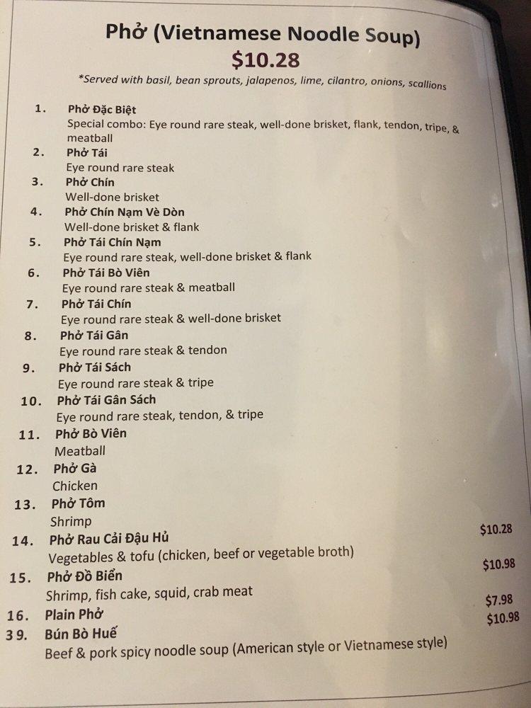Menu at Life Pho restaurant, Severna Park