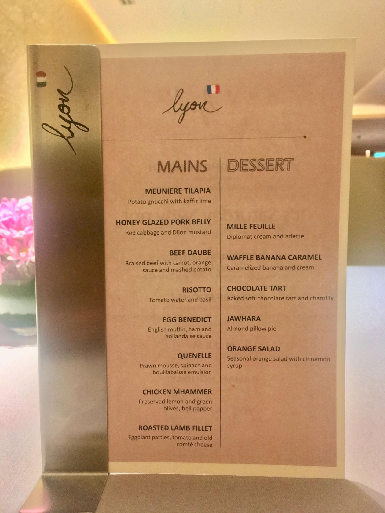 Menu at Lyon restaurant, Jakarta