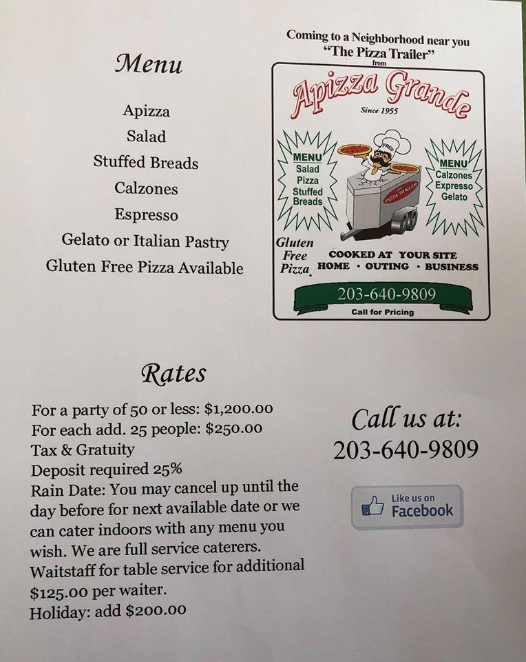 Menu at Apizza Grande Deep River pizzeria, Deep River
