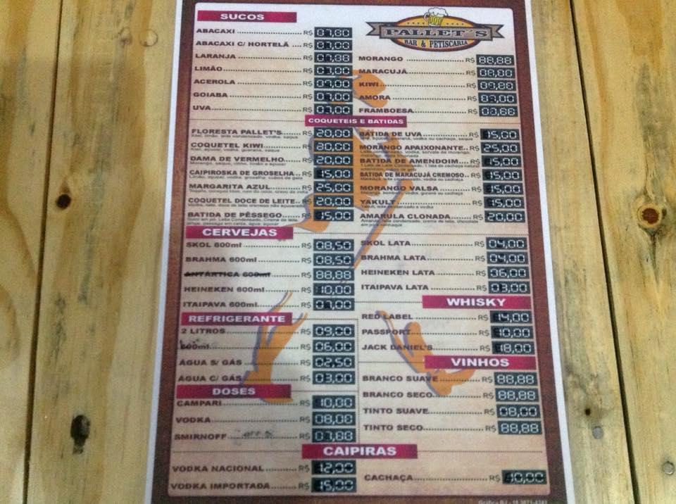 Menu At Pallet S Bar E Petiscaria Paulic Ia