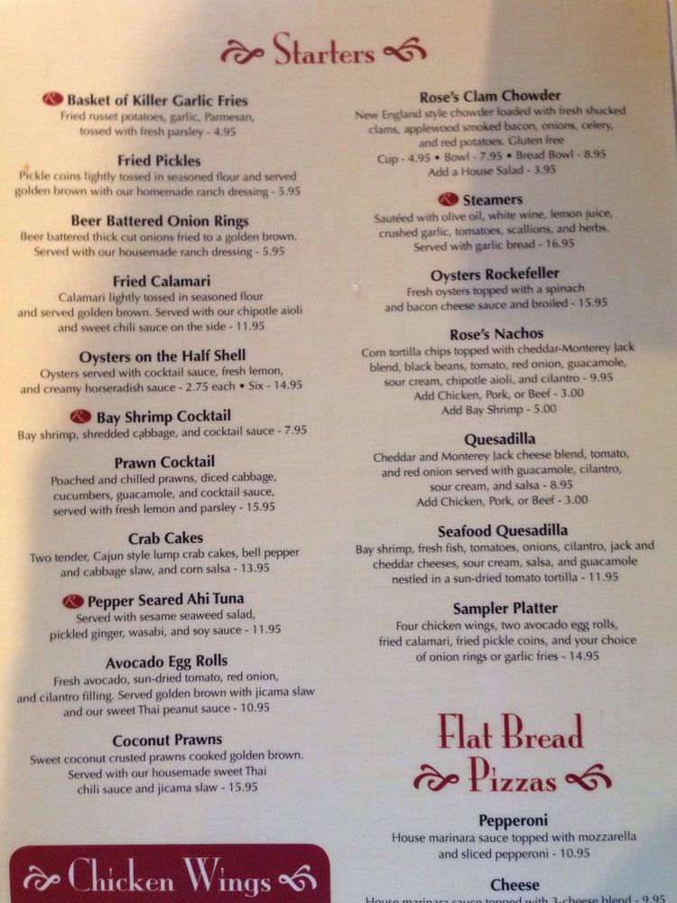 Menu at Rose's Bar and Grill, Morro Bay
