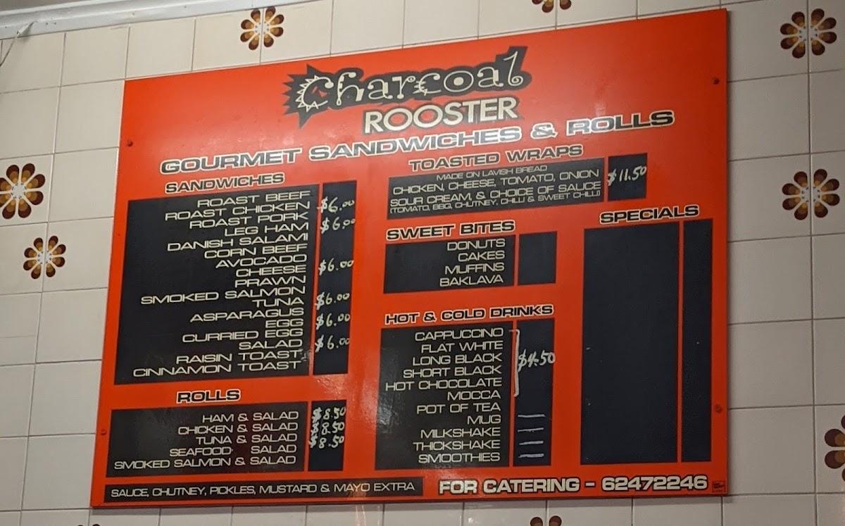 Menu at Charcoal Rooster fast food, Braddon