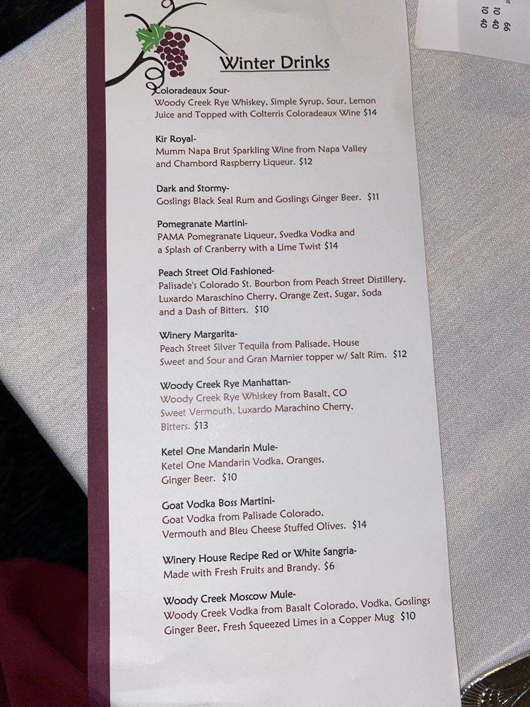 Menu at The Winery Restaurant, Grand Junction