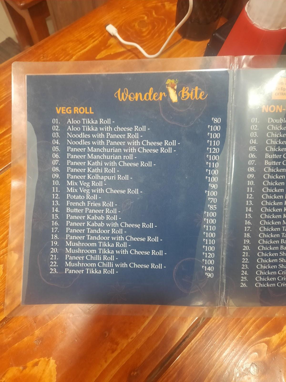 Menu at Wonder Bite, Nerhe