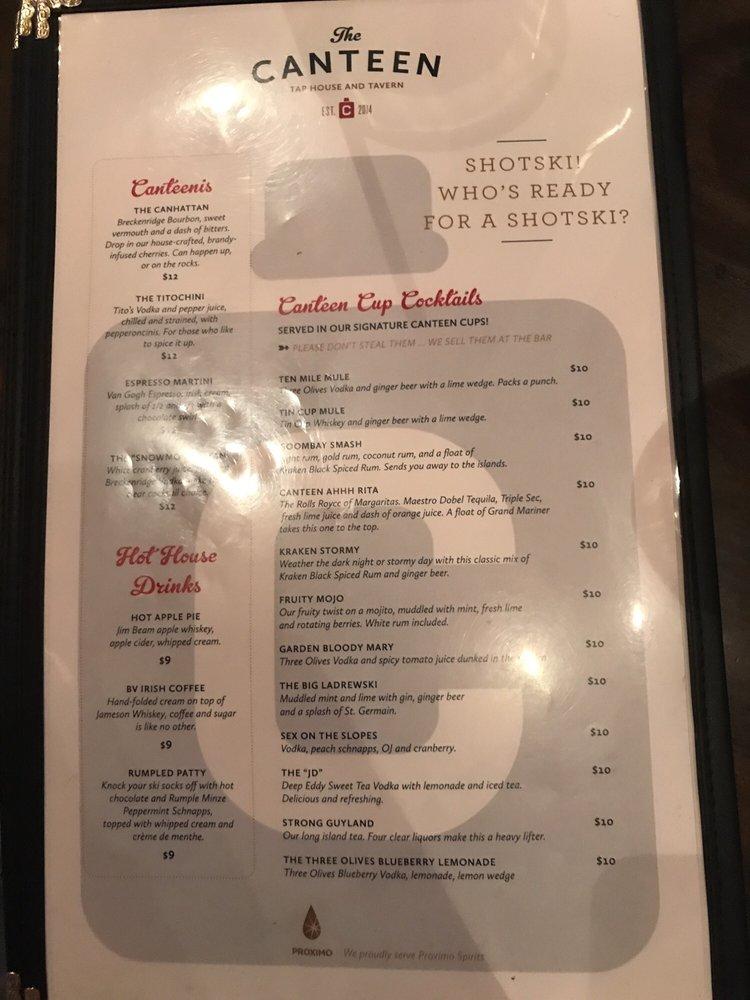 Menu at The Canteen Tap House and Tavern BBQ, Breckenridge