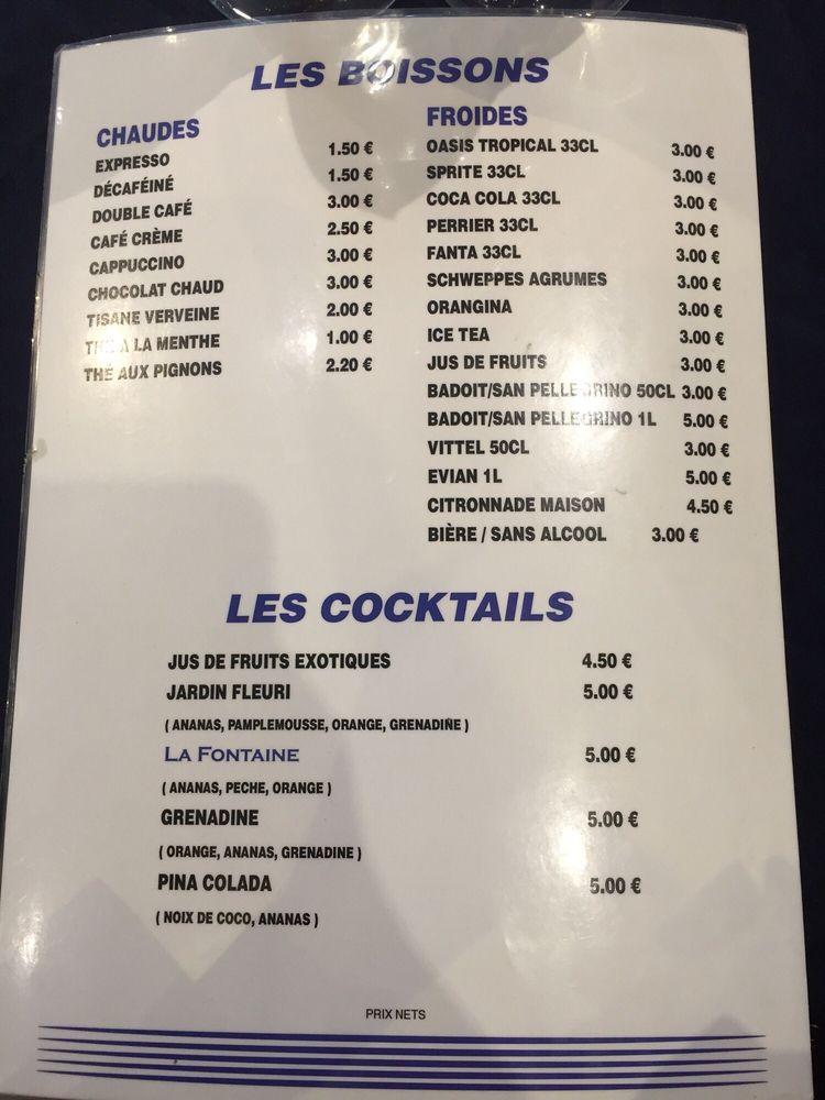 Menu au La Fontaine restaurant, Marseille, 31 Av. Jules Cantini