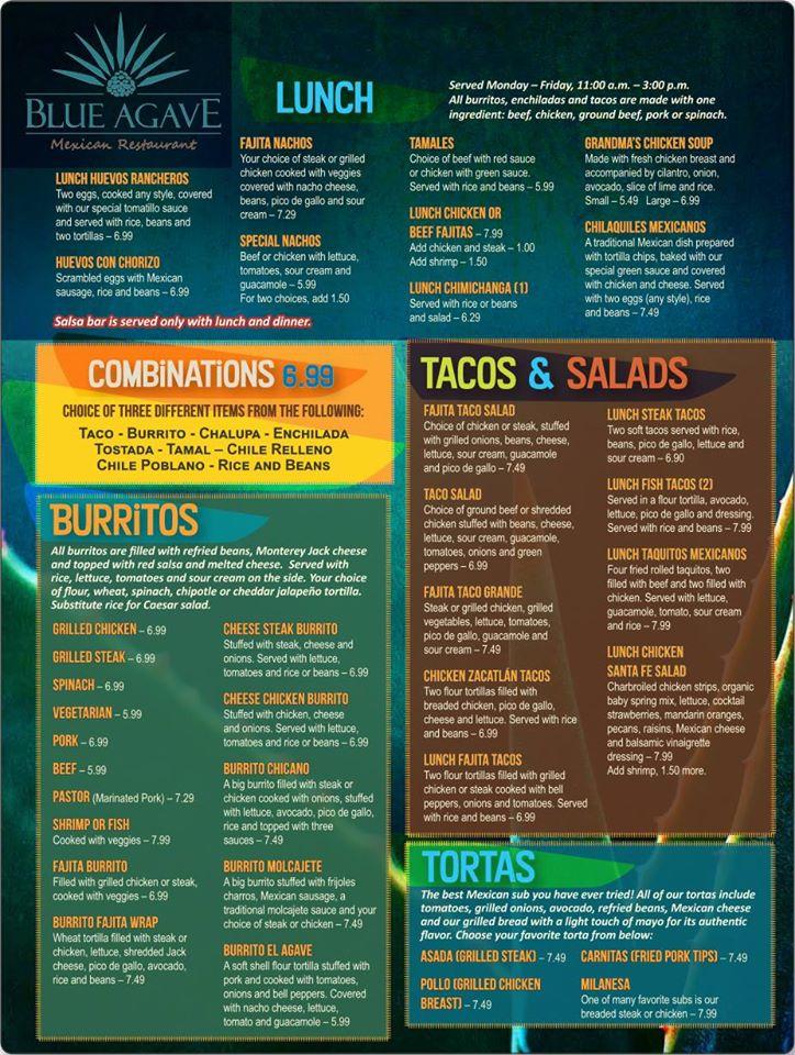 Menu At Blue Agave Mexican Restaurant Fletcher