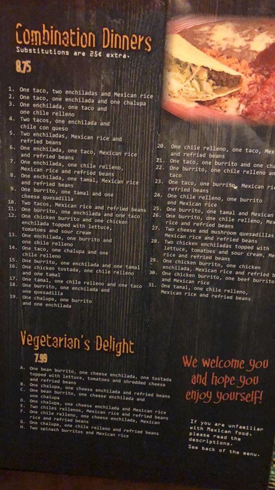 Menu at Los amigos Mexican Restaurant, Williamston