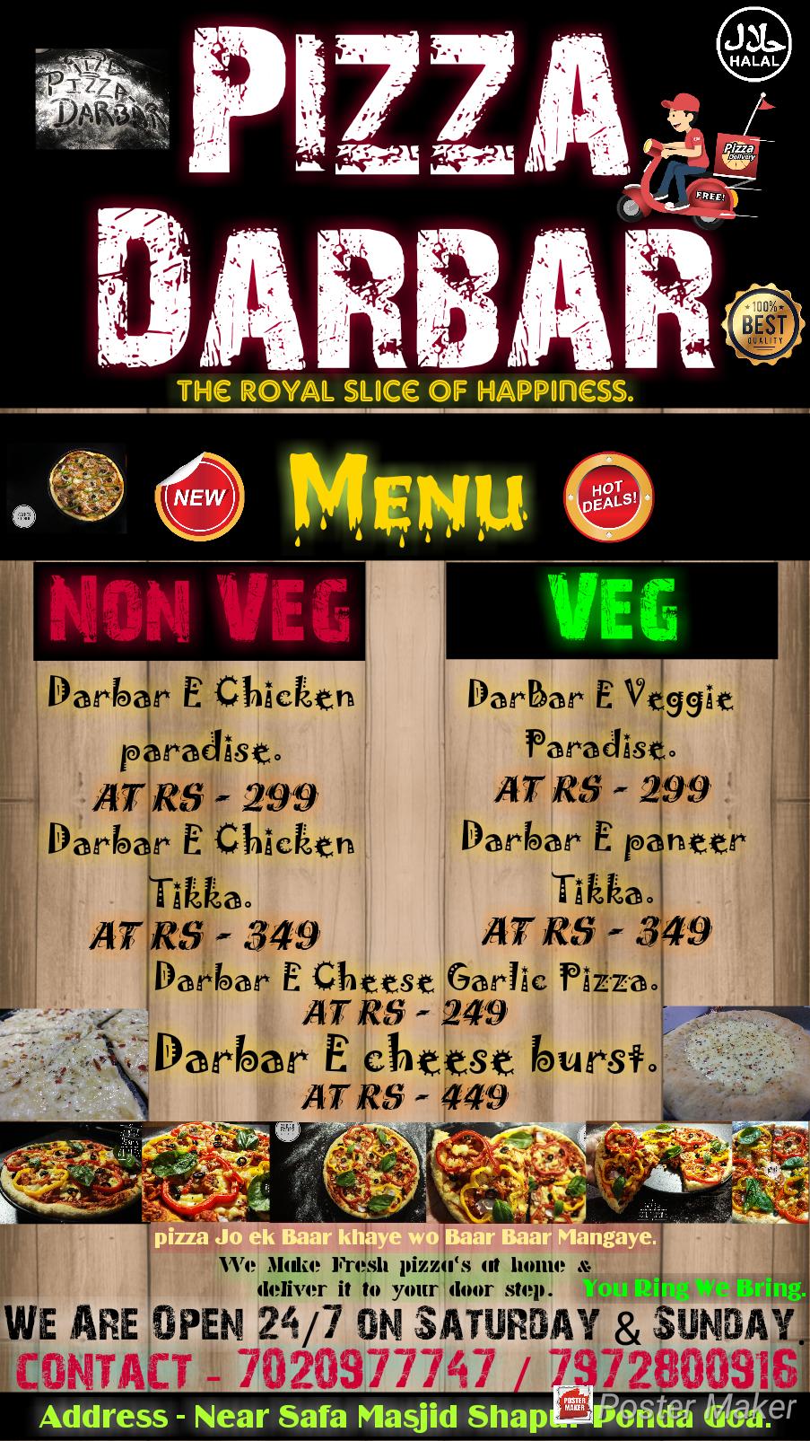 Menu at Pizza Darbar, Ponda