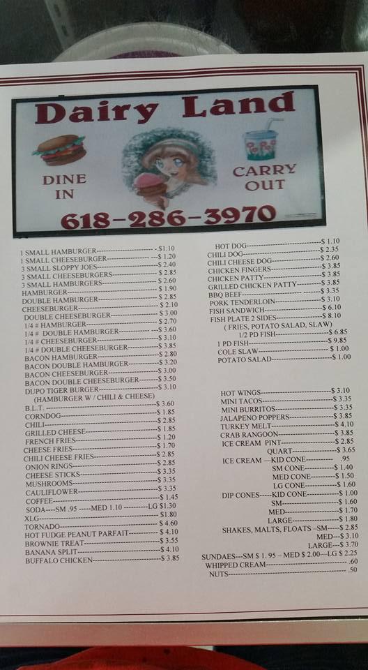 Menu at Dairy Land restaurant, Dupo