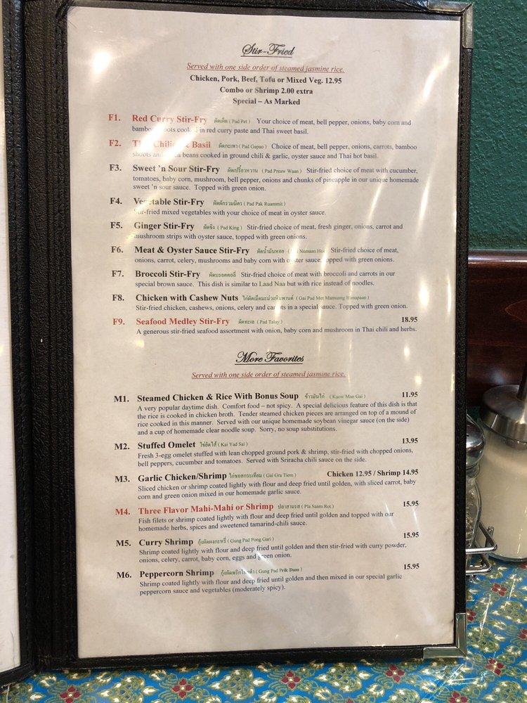Menu at Puukaow Thai Restaurant, Pueblo West