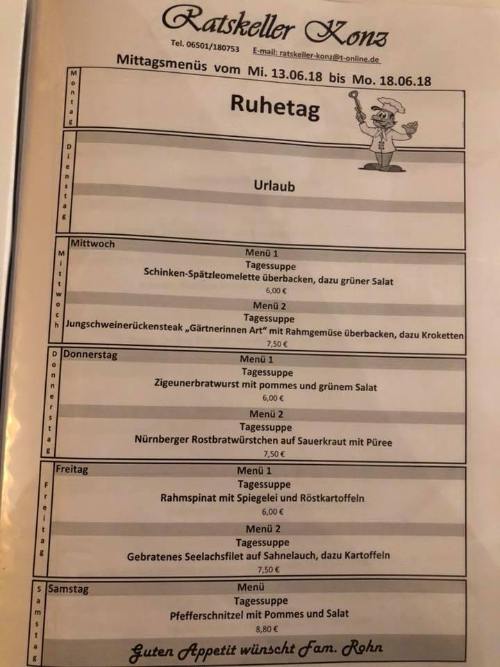 Menu au Ratskeller Konz restaurant, Konz