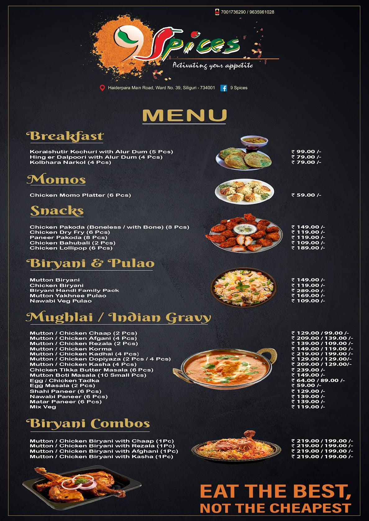 9 Spices menu