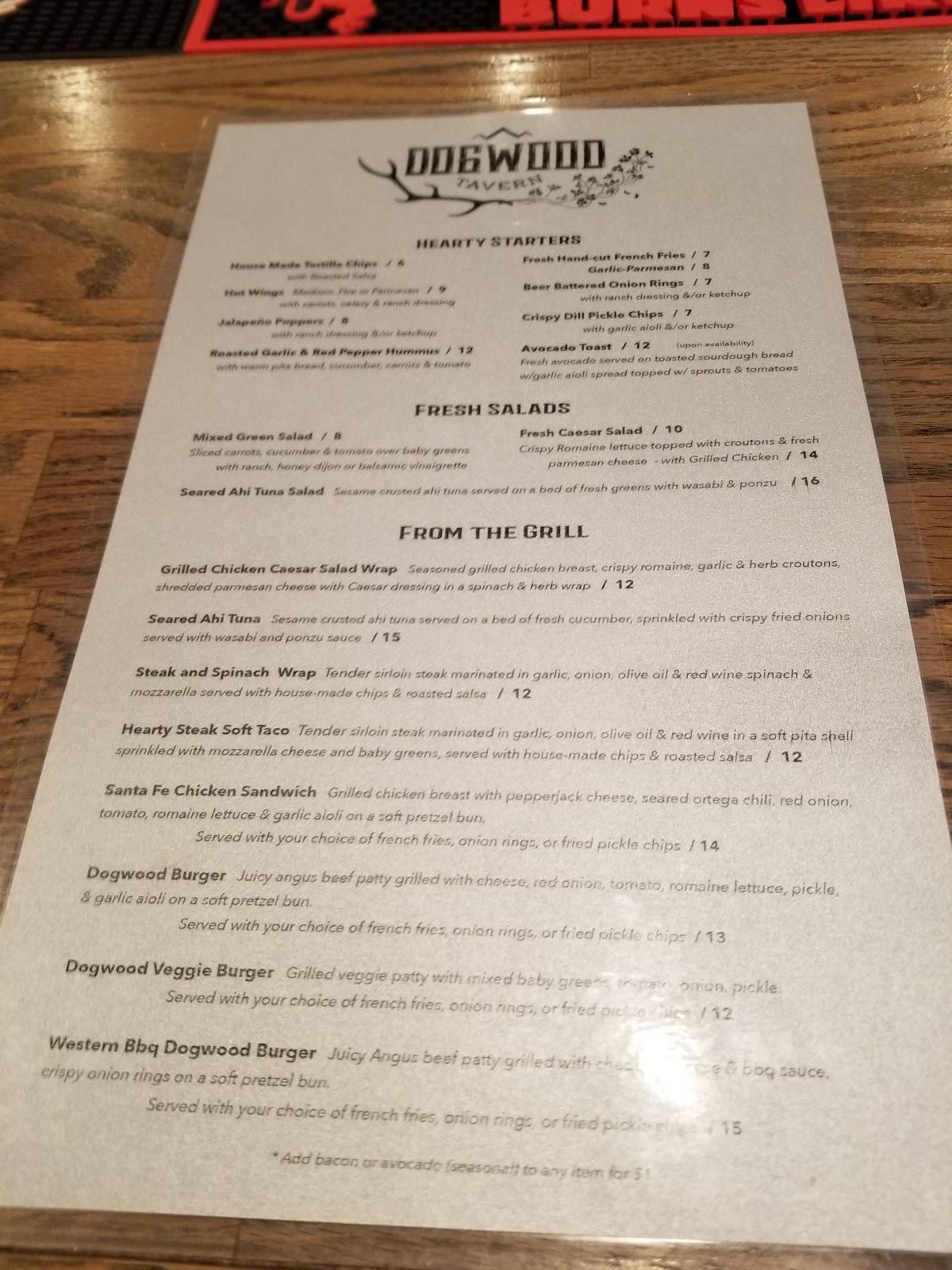 Menu at Dogwood Tavern pub & bar, Lake Arrowhead