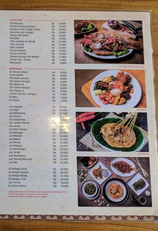 Menu at Padang Merdeka Malang restaurant, Malang