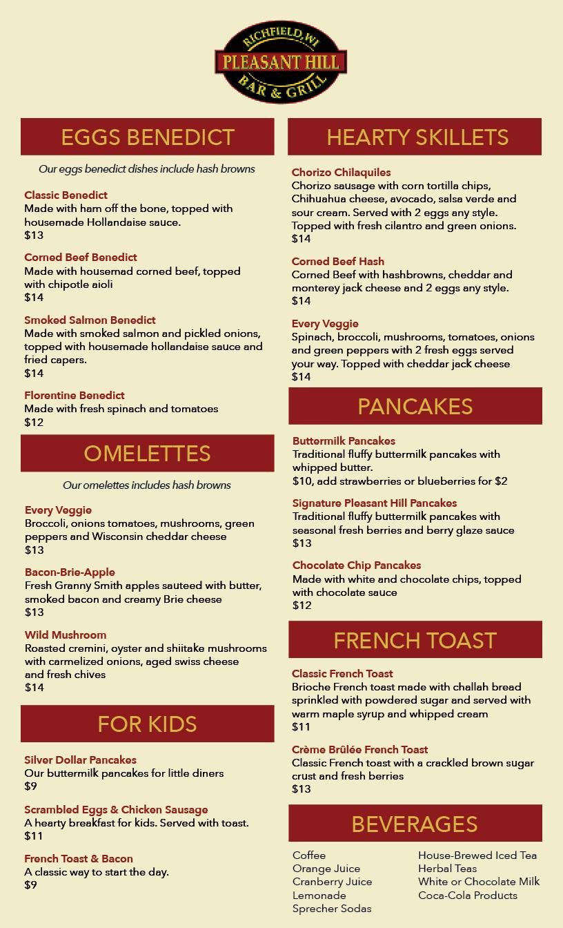 Menu at Pleasant Hill Bar & Grill, Richfield