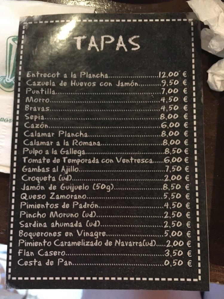 Carta Del Pub Y Bar La Tasca Del Juan Valencia Av Del Les Corts