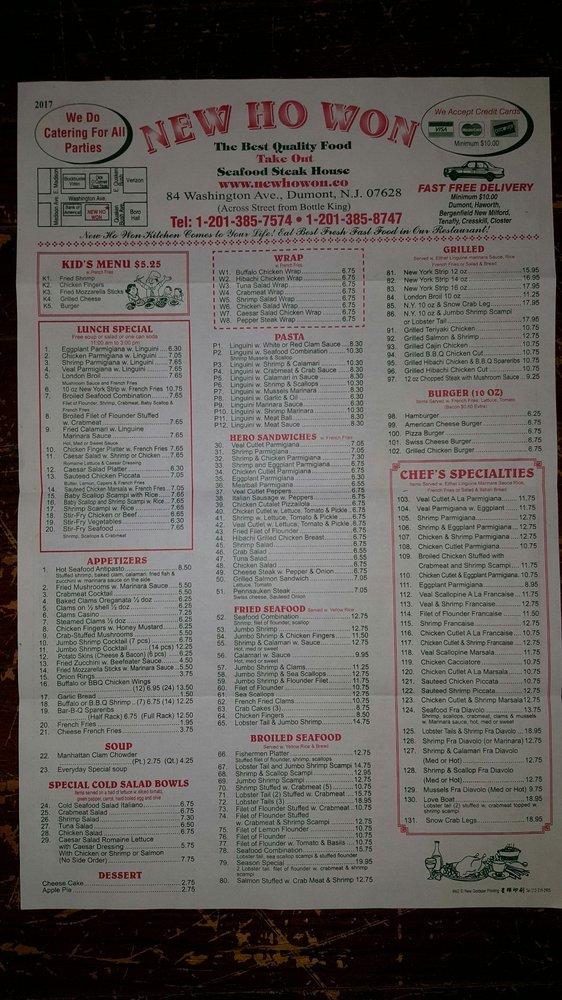 Menu at New Ho Won restaurant, Dumont