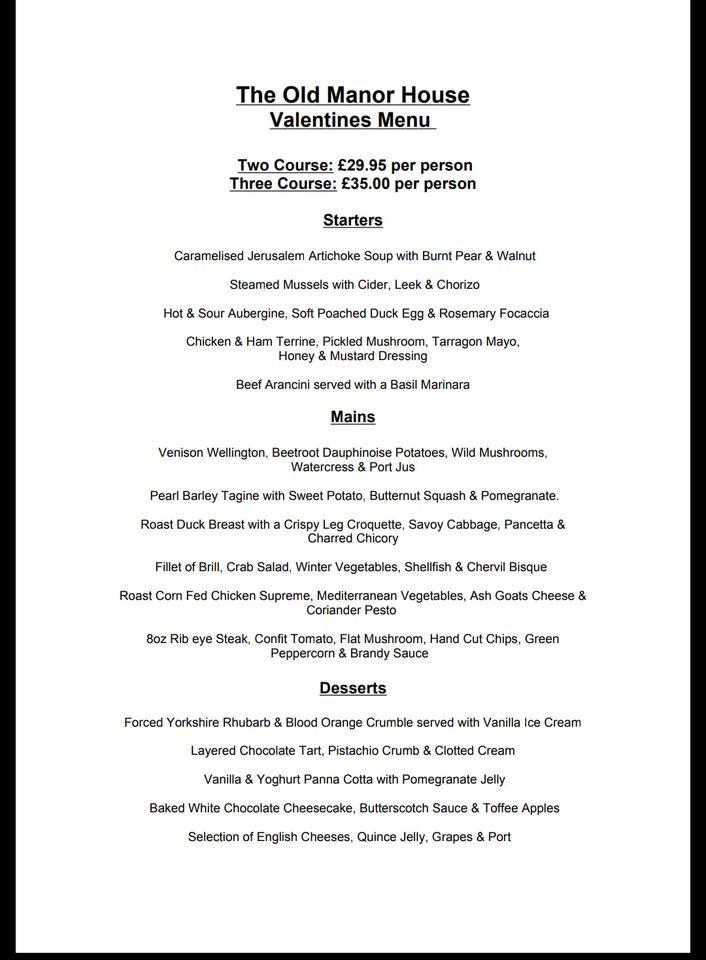 Menu at The Old Manor House Hotel pub & bar, Keynsham