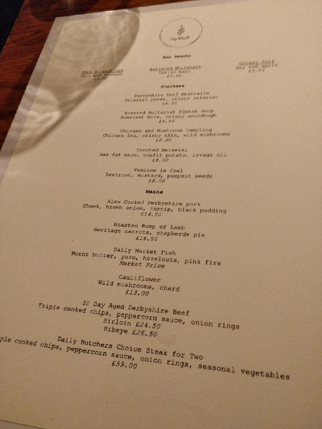 Menu at Bulls Head Glossop pub & bar, Glossop