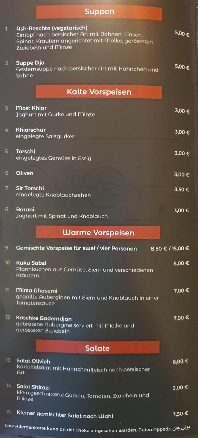 Speisekarte Von Restaurant Mohsen Persische Spezialit Ten Siegburg