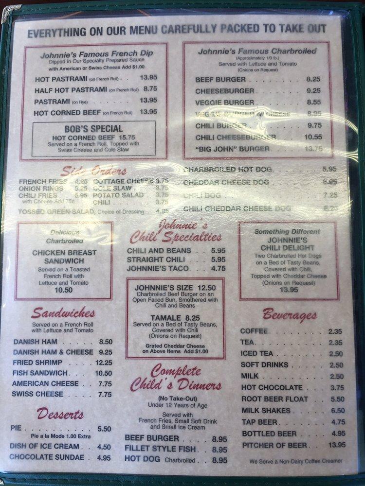 Menu at Johnnie's Pastrami restaurant, Culver City
