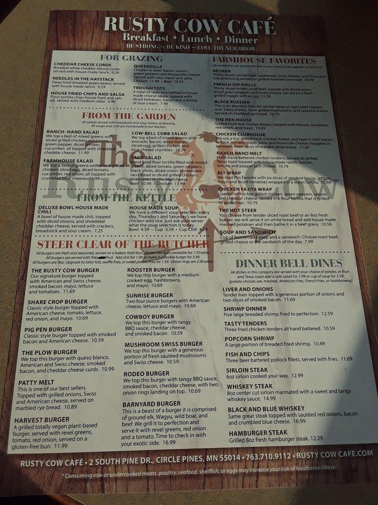 Menu at Rusty Cow Family Restaurant, Circle Pines