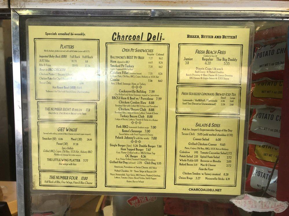Menu at Charcoal Deli BBQ, Cockeysville