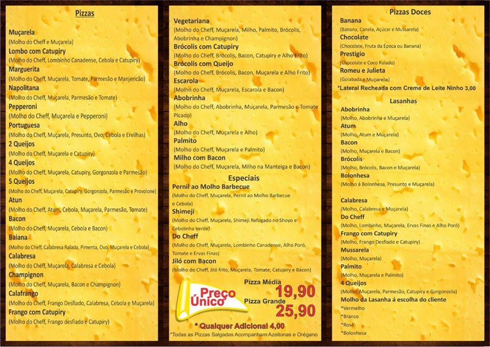 Menu at Disk Pizzas Lasanhas Cantinho das Massas São José dos Campos