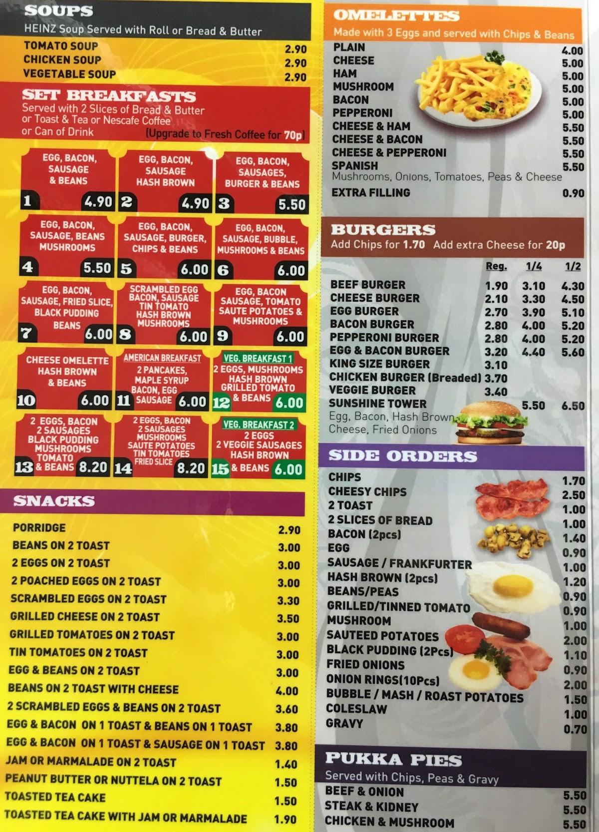 Menu at Sunshine Cafe Ewell, Epsom