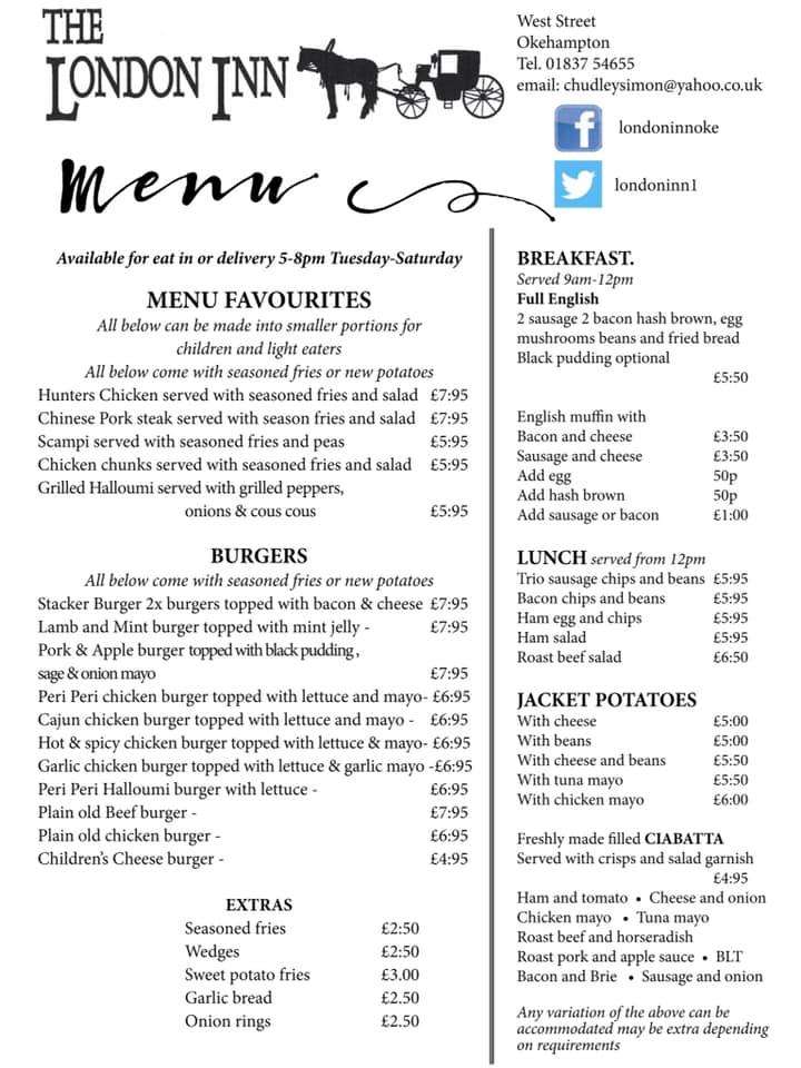 Menu at The London Inn pub & bar, Okehampton