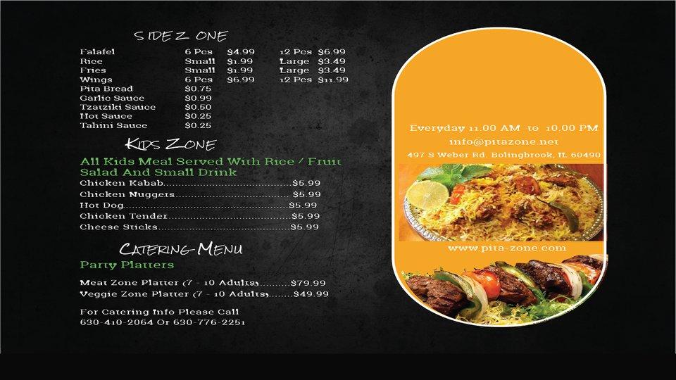 Menu at Pita Zone restaurant, Bolingbrook