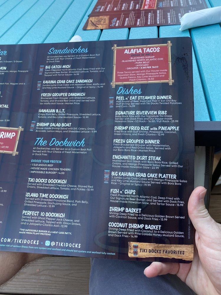 Menu at Tiki Docks Riverview pub & bar, Riverview