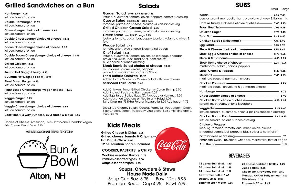 Menu at Karen's Bun 'n Bowl pizzeria, Alton
