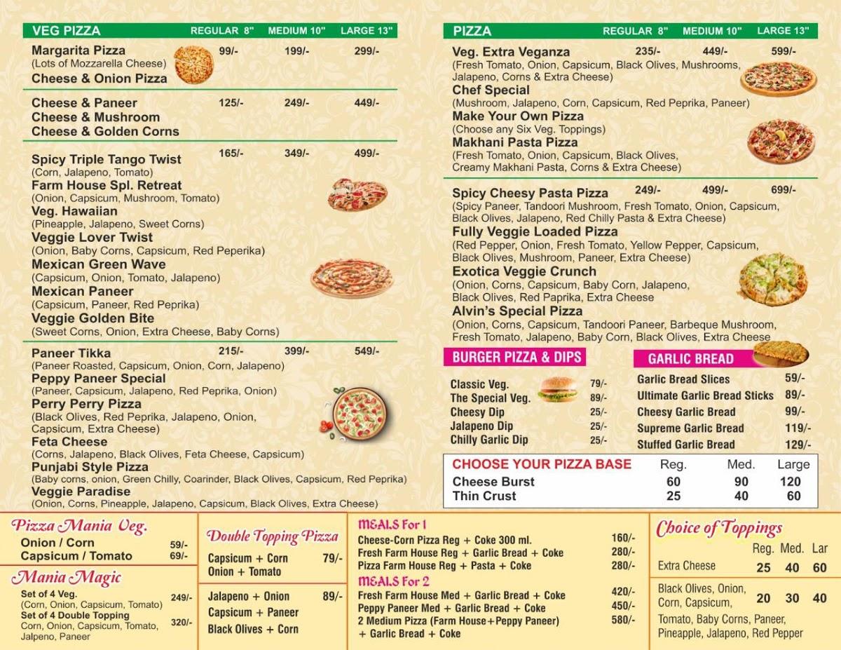 Menu at Alvin Pizza, Sahibzada Ajit Singh Nagar, Sunny Enclave