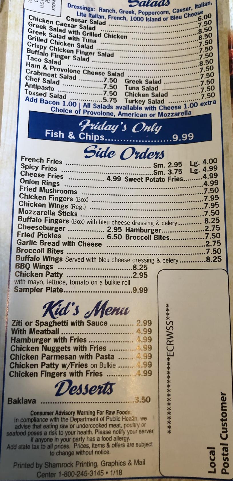 Menu At Northbrookfield Pizza Palace Pizzeria, North Brookfield, 60 ...