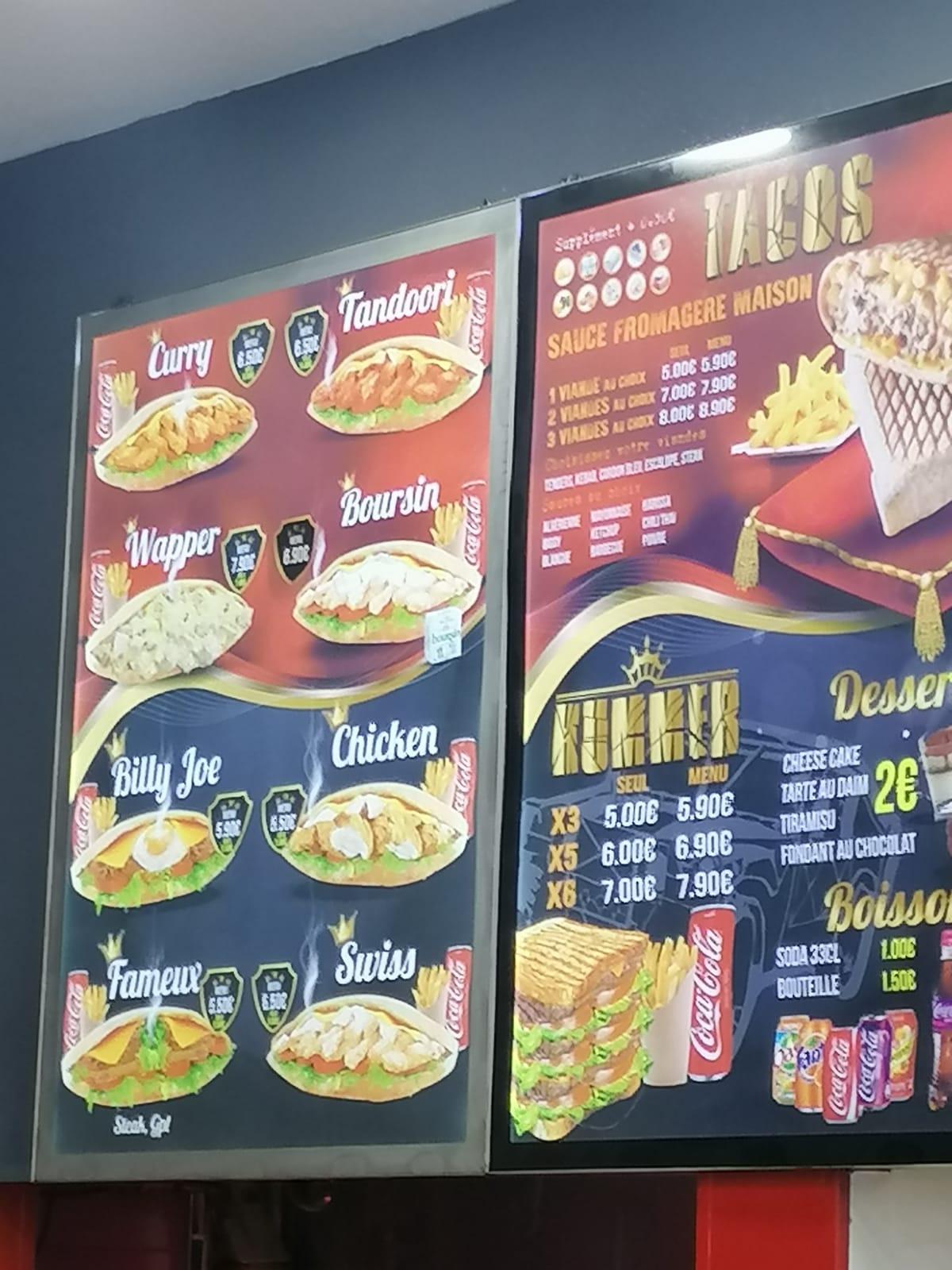 Menu at Royal Grill restaurant, Marseille