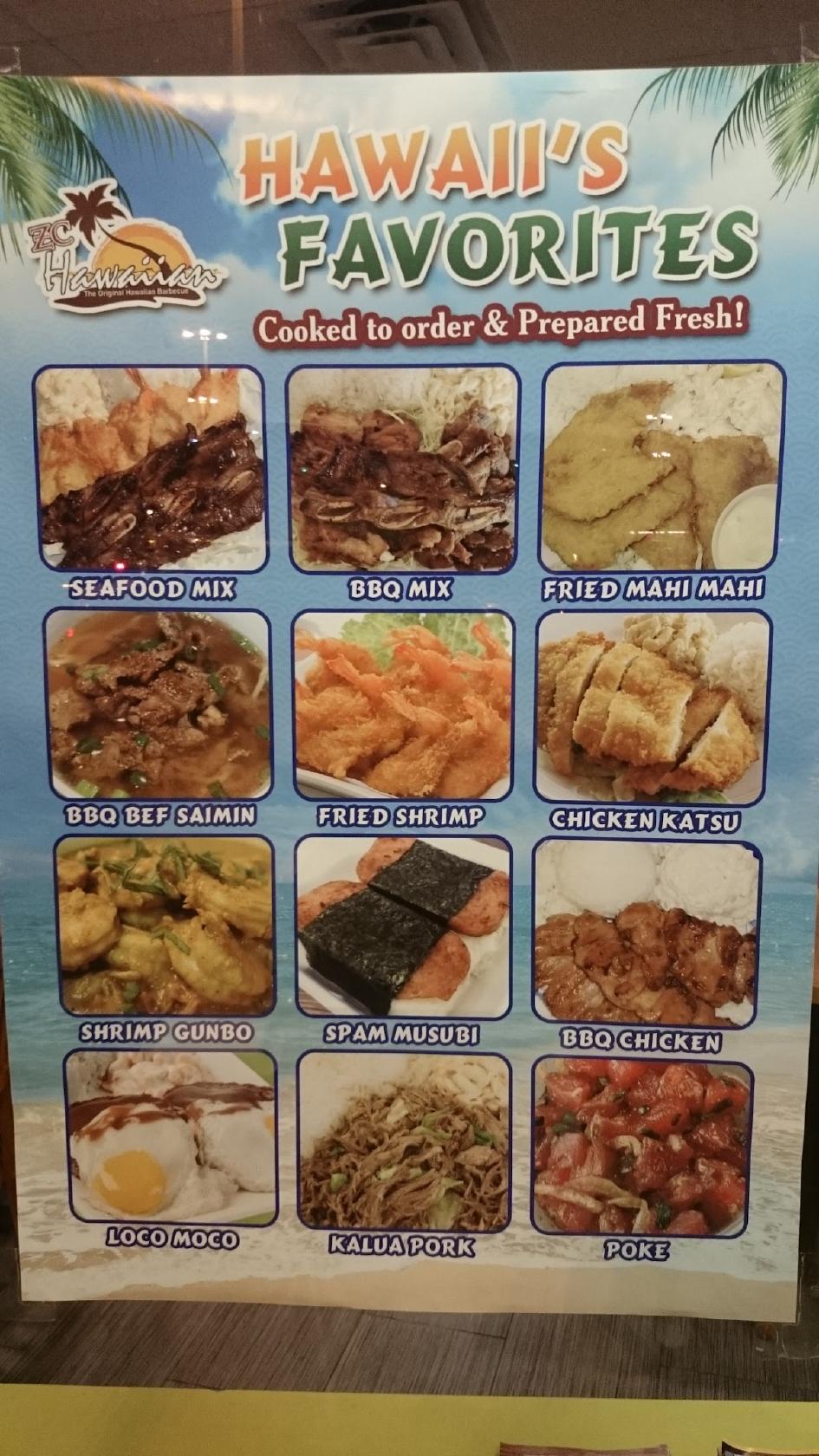 Menu at ZC Hawaiian BBQ Restaurant, Greensboro