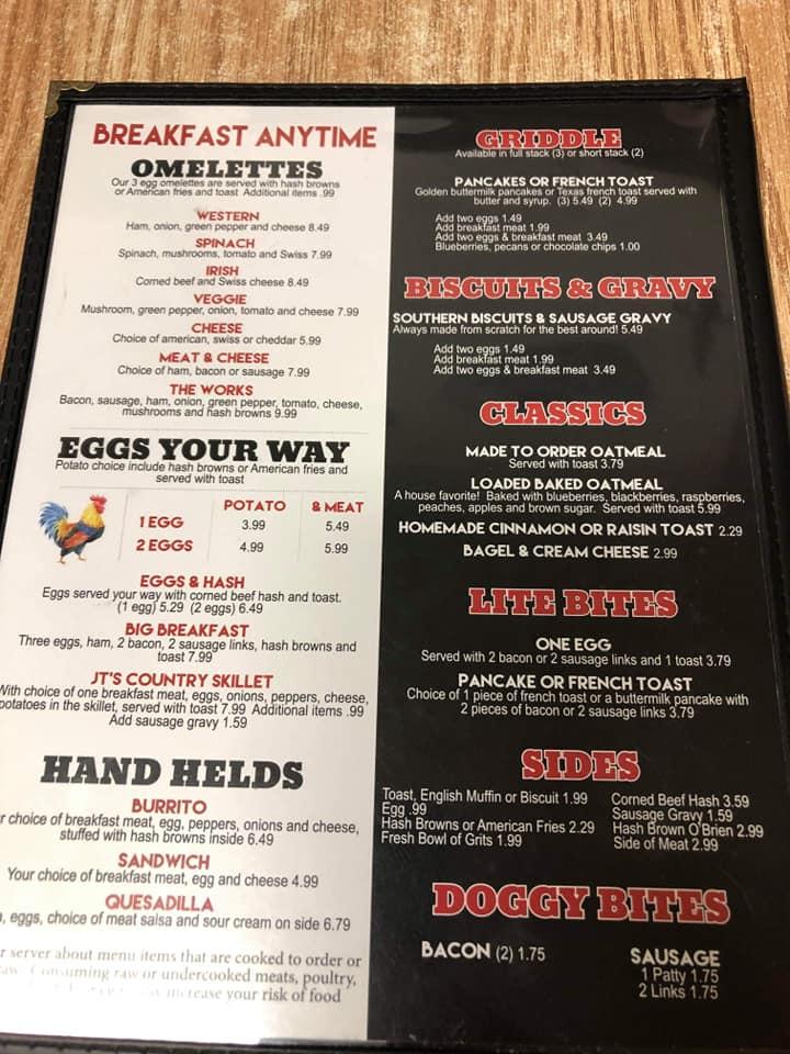 Menu at Jamie's Place restaurant, Swartz Creek