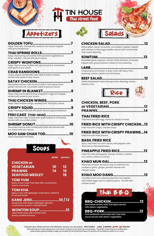 Menu at Tin House "Thai Street Food" restaurant, Anacortes