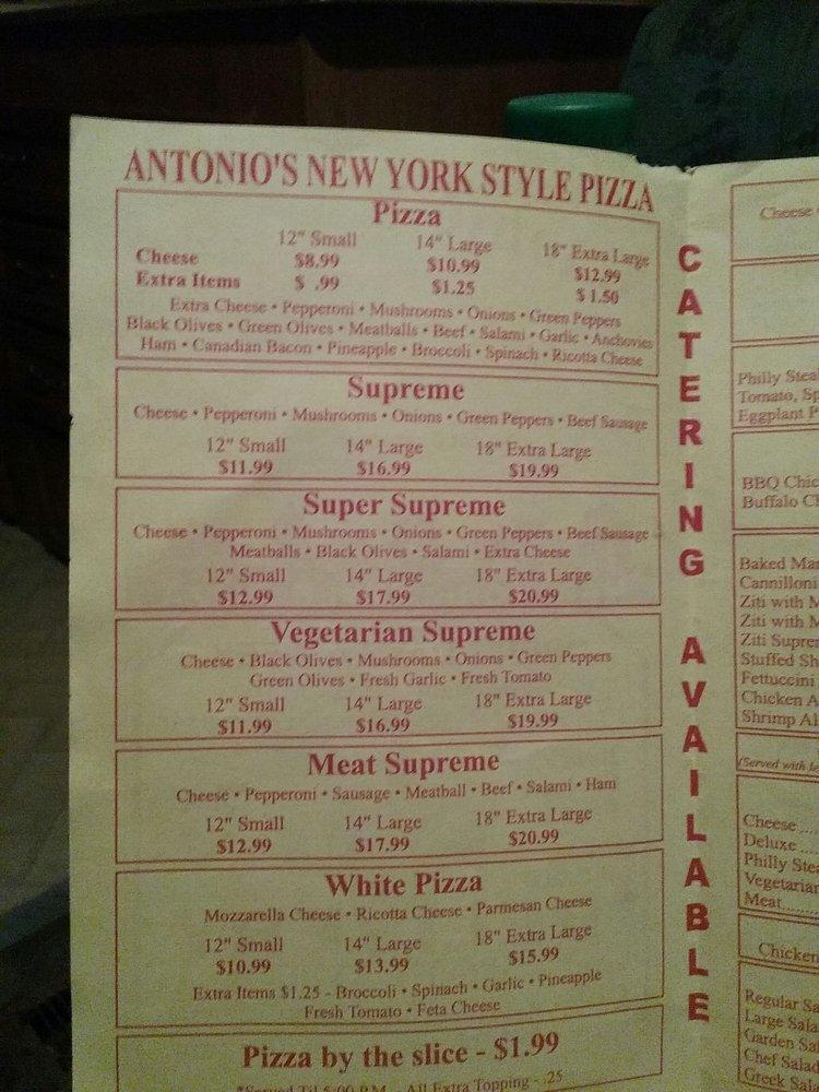 Menu at Antonio's New York Style Pizza pizzeria, East Palatka, 164 Hwy 17
