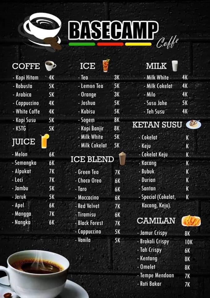 Menu at Base Camp Coffe cafe, Lumajang
