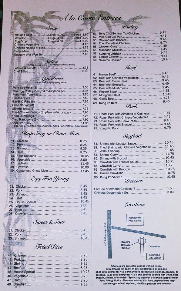 Menu at Bruce's Chinese Kitchen restaurant, Slidell