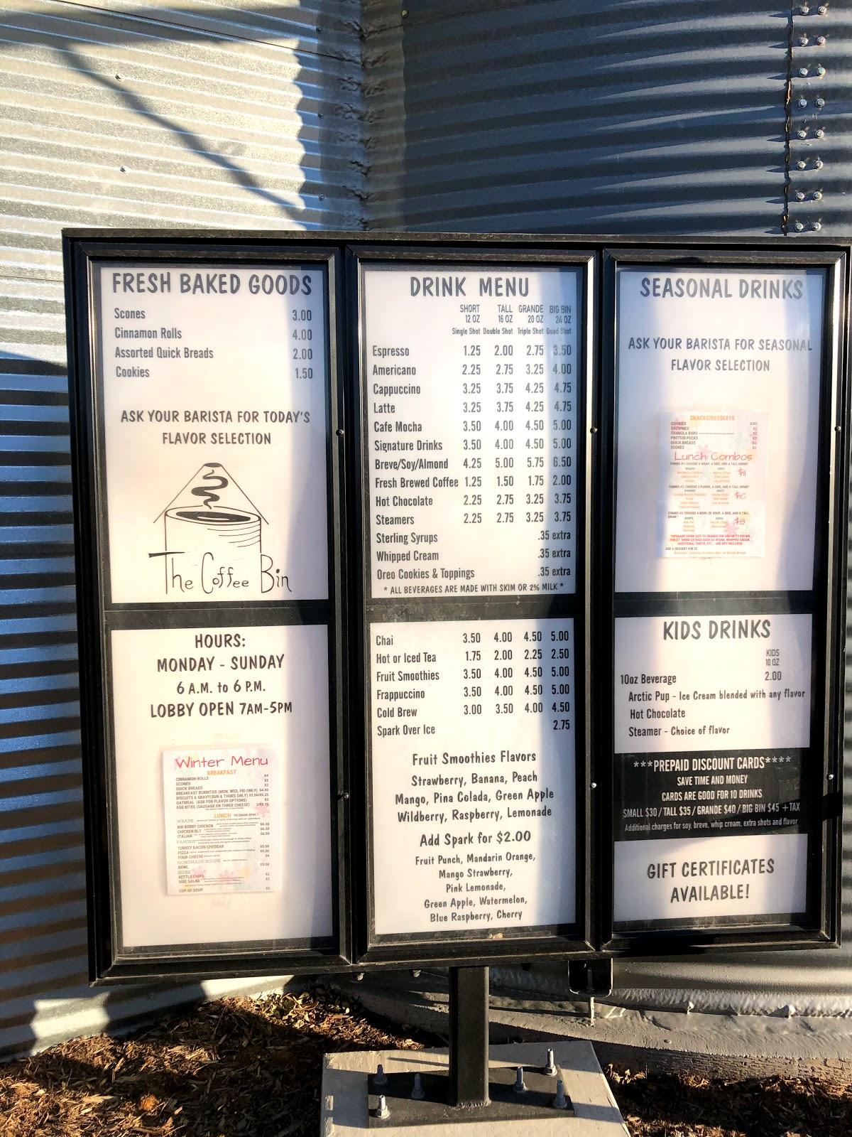 Menu at The Coffee Bin, North Platte