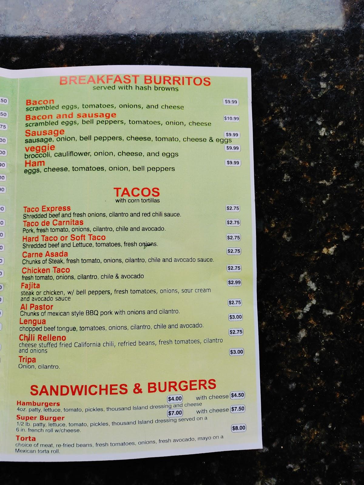 Menu at Burrito USA restaurant, Saint Helens