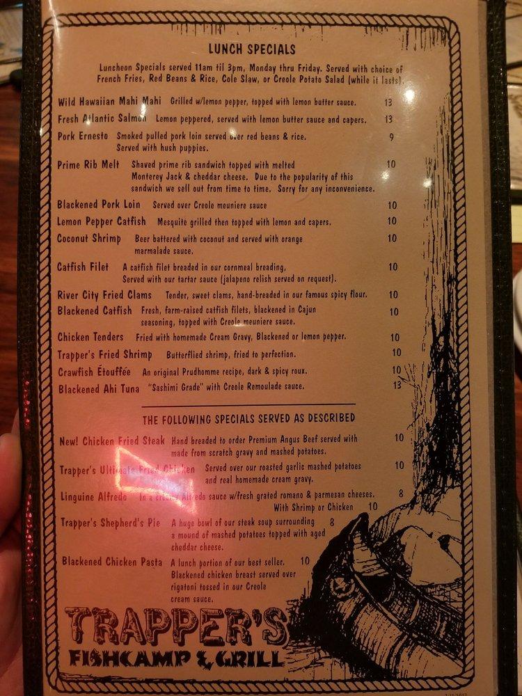 Menu at Trapper's Fishcamp & Grill restaurant, Oklahoma City