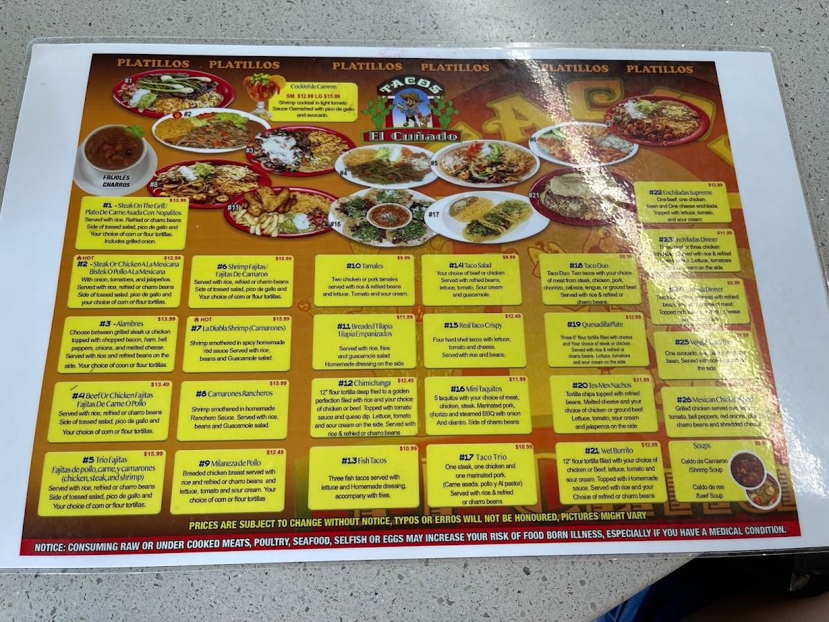 Menu at Tacos El Cunado restaurant, Grand Rapids, Alpine Ave NW
